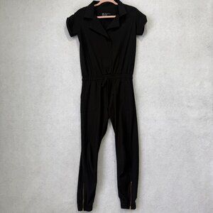 Albion Jumpsuit Womens XXS Black Short Sleeve Elastic Waist Jogger Zip Pockets